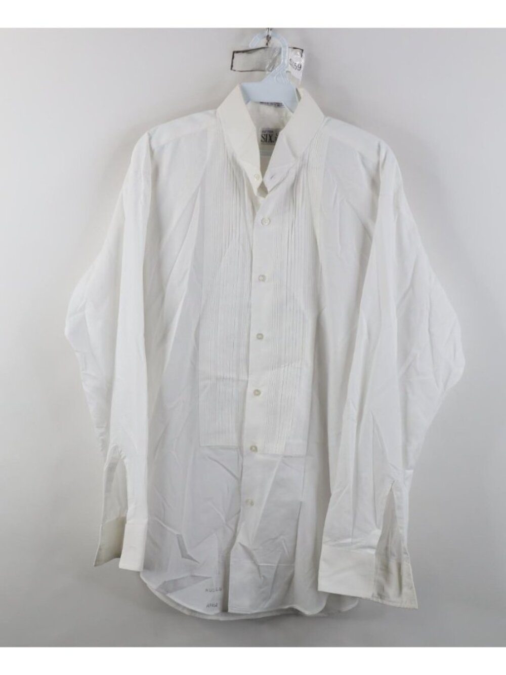 Vtg 90s Mens 16 16.5 33/34 Poplin Ruffled Tuxedo Prom Suit Button Shirt White